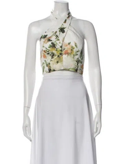 Pre-owned Erdem Linen Floral Print Crop Top In Neutral