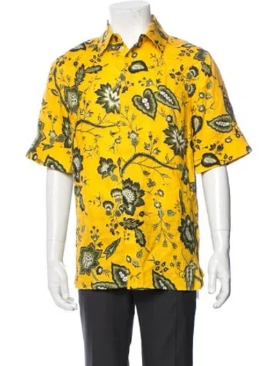 Pre-owned Erdem Linen Floral Print Shirt In Yellow