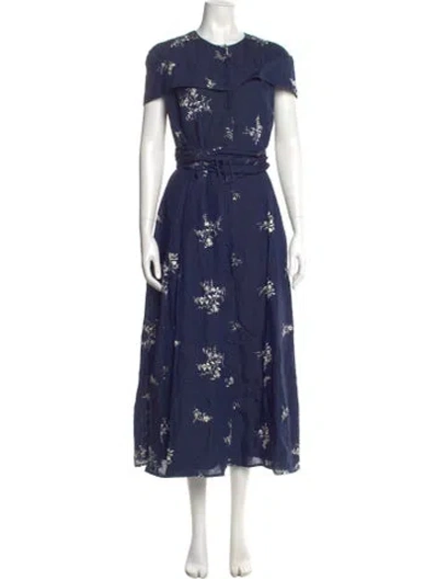 Pre-owned Erdem Linen Long Dress In Blue