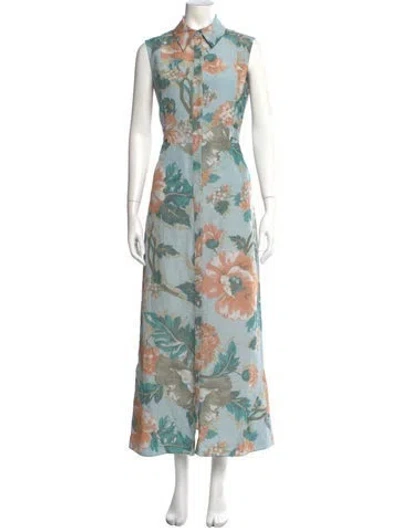 Pre-owned Erdem Linen Long Dress In Blue