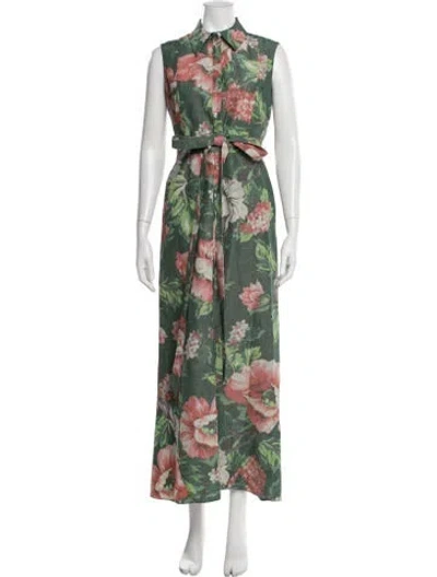 Pre-owned Erdem Linen Long Dress In Green