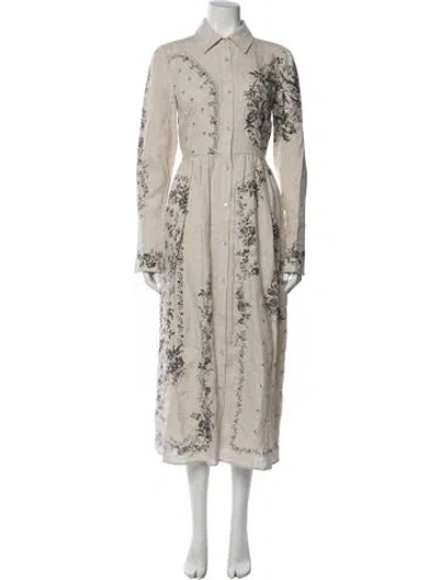Pre-owned Erdem Linen Long Dress In Neutrals