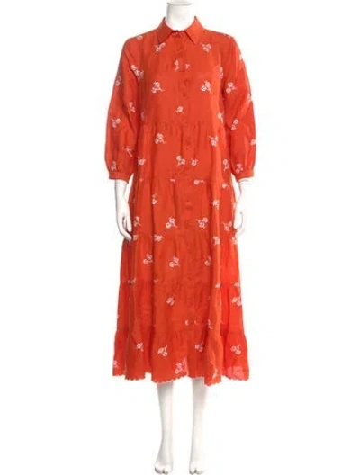Pre-owned Erdem Linen Long Dress In Orange