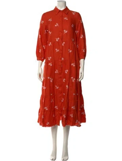 Pre-owned Erdem Linen Long Dress In Orange