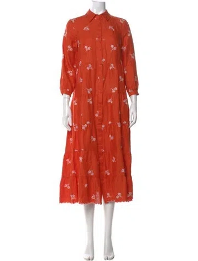 Pre-owned Erdem Linen Long Dress In Orange