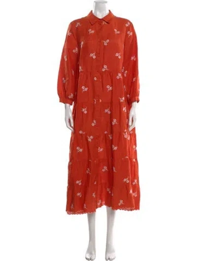 Pre-owned Erdem Linen Long Dress In Orange