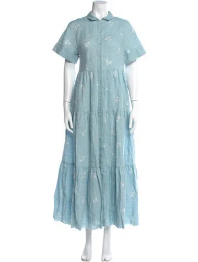 Pre-owned Erdem Linen Long Dress W/ Tags In Blue