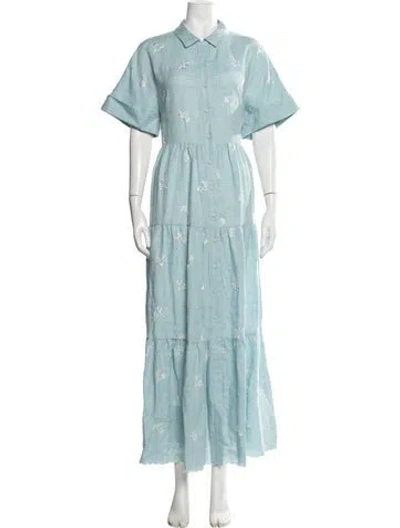 Pre-owned Erdem Linen Long Dress W/ Tags In Blue