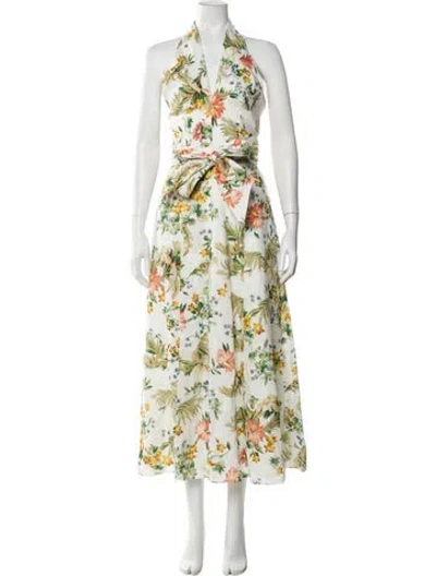 Pre-owned Erdem Linen Long Dress W/ Tags In White