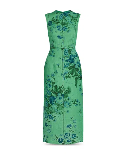 Erdem Floral Print Sleeveless Linen Midi Pencil Dress In Green