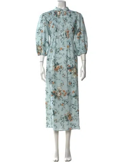 Pre-owned Erdem Linen Midi Length Dress In Blue