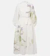 Erdem Womens Botanical Violet White Floral-print Puff-sleeve Linen Midi Dress
