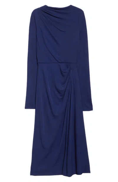 Erdem Long Sleeve Draped Crepe Jersey Midi Dress In Bright Indigo