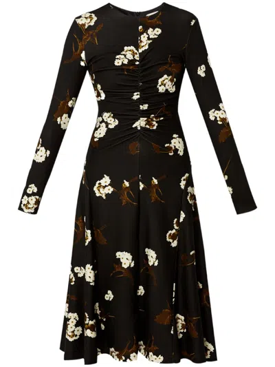 ERDEM LONG-SLEEVE DRAPED MIDI DRESS