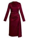 Erdem Long-sleeve Draped Midi Dress In Burgundy
