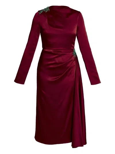 Erdem Long-sleeve Draped Midi Dress In Burgundy