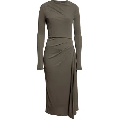 Erdem Long Sleeve Draped Midi Dress In Green