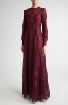 Erdem Long-sleeve Lace Gown In Brown