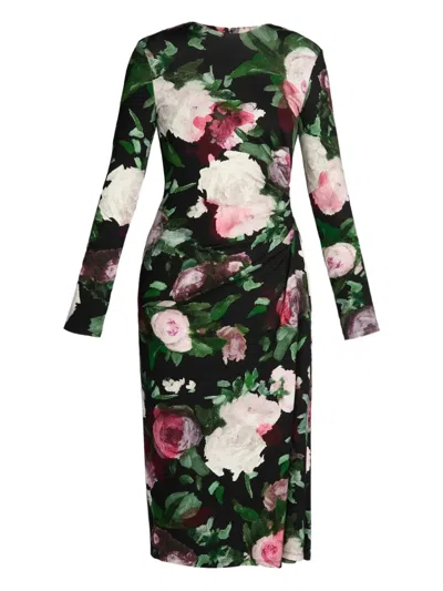 Erdem Long-sleeved Draped Midi Dress In Black