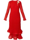 Erdem Red Long-sleeved Midi Dress In Rot