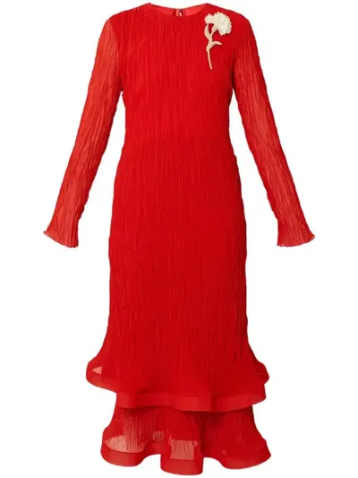 Erdem Red Long-sleeved Midi Dress In Rot