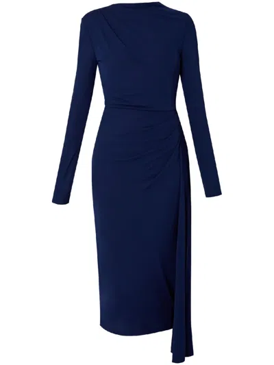 Erdem Draped Gathered Stretch-crepe Midi Dress In Blue