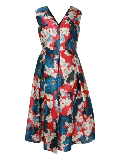 Pre-owned Erdem Loren Floral-print Pleated Midi Dress In Blue