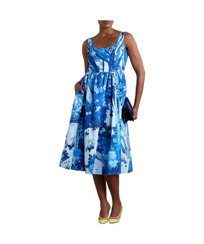 Erdem Low Round Neck Dress In Blue