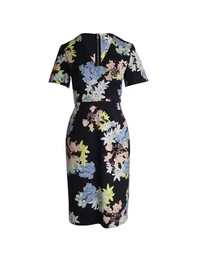 Pre-owned Erdem Lucinda Floral-print Sheath Midi Dress In Black