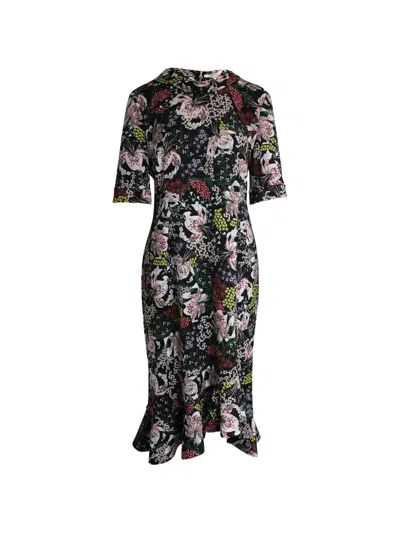 Pre-owned Erdem Lucy Floral Midi Dress In Black
