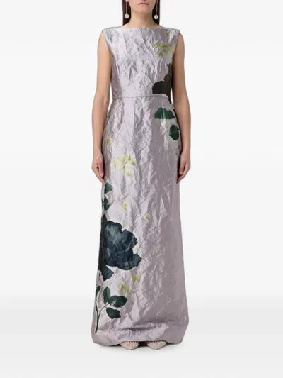 Erdem Margot Floral-print Crinkled Maxi Dress In Purple