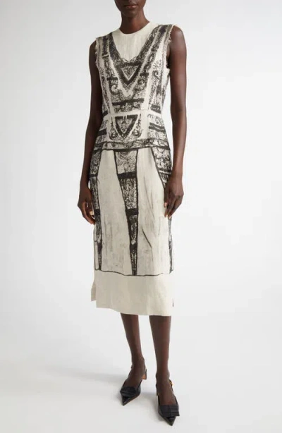 ERDEM ERDEM MARGOT IMPRINT TROMPE L'OEIL LINEN SHEATH DRESS