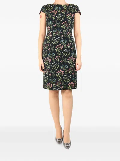 Pre-owned Erdem Marion Floral-jacquard Mini Dress In Black