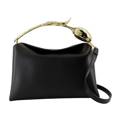 Erdem Medium Bloom Handbag With Sculptural Gold-tone Handle In Black