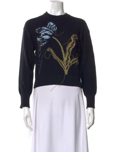 Pre-owned Erdem Merino Wool Floral Print Sweater In Blue