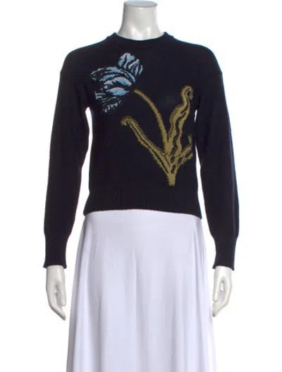 Pre-owned Erdem Merino Wool Floral Print Sweater In Blue