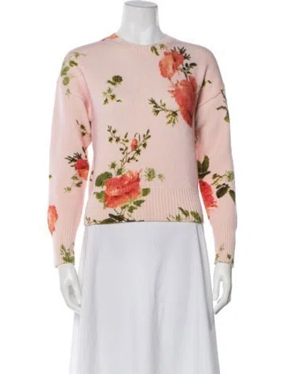 Pre-owned Erdem Merino Wool Floral Print Sweater In Pink
