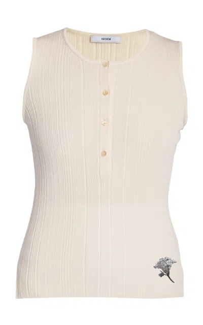 Erdem Merino-wool Henley Top In Off-white