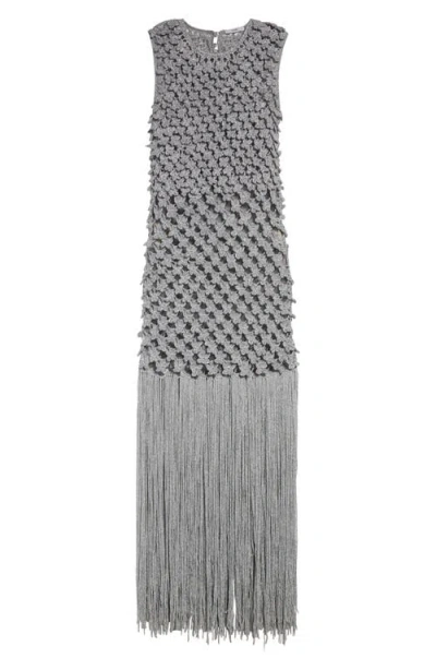 Erdem Metallic Crochet Cocktail Dress In Silver