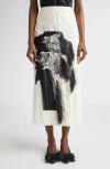 Erdem Metallic Floral Jacquard Fringe Trim Taffeta Pencil Skirt In White