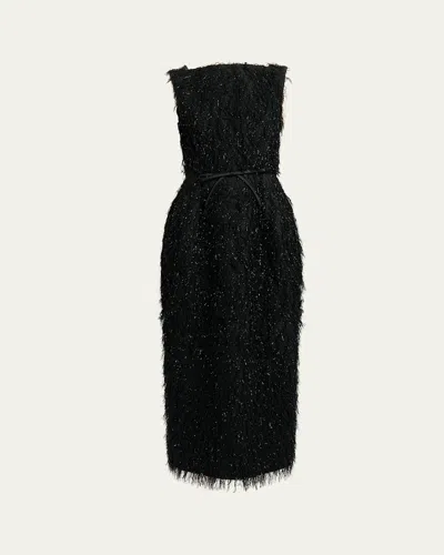 Erdem Metallic Fringe Sleeveless Ankle Dress In Black