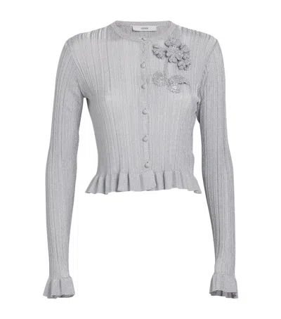 Erdem Metallic Ruffled Cardigan In Silver