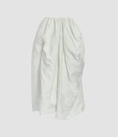 Erdem Metallised Cotton Draped Midi Skirt In White