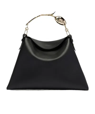 Erdem Midi Bloom Tulip-handle Leather Tote Bag In Black