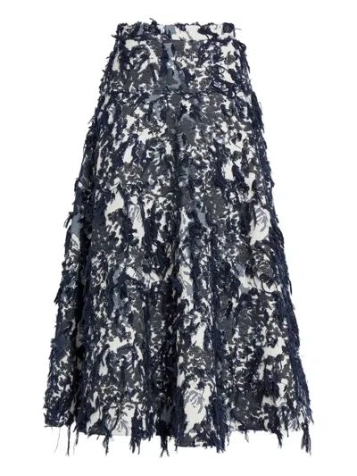Erdem Ausgefranster Midirock Mit Blumen In Black