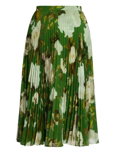 Erdem Midi Pleated Floral-print Skirt In Green
