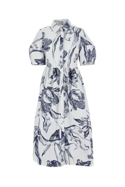 Erdem Floral-print Short-sleeve Midi Shirt Dress In White