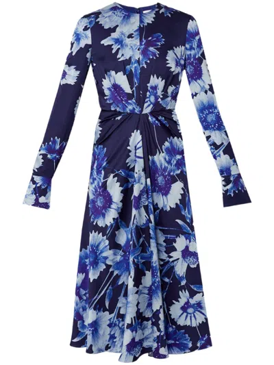 Erdem Midikleid Mit Drapiertem Ausschnitt In Floral Indigo
