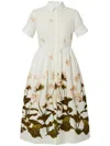 Erdem Floral Print Cotton Dress With Split Cuffs In Weiss
