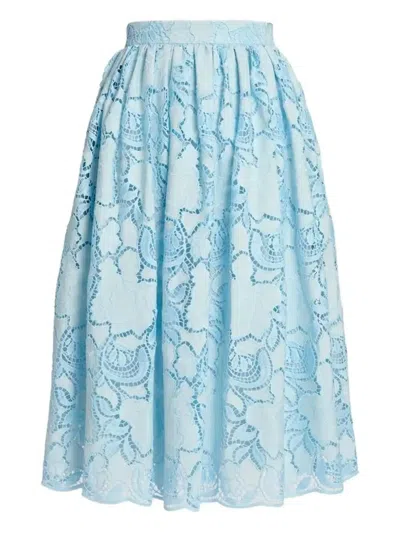 Erdem Floral-lace Midi Skirt In Blue